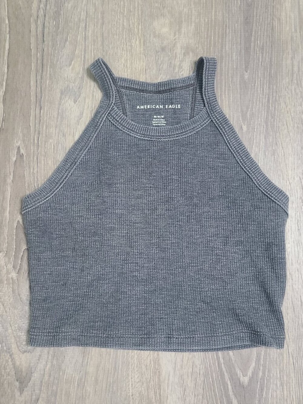 American Eagle Waffle Knit High Neck Cropped Tank Top Charcoal Gray - Size M
